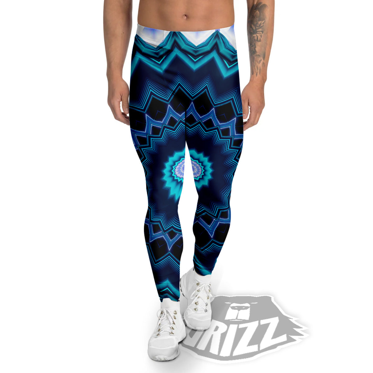 Kaleidoscope Blue Crystal Print Men's Leggings-grizzshop