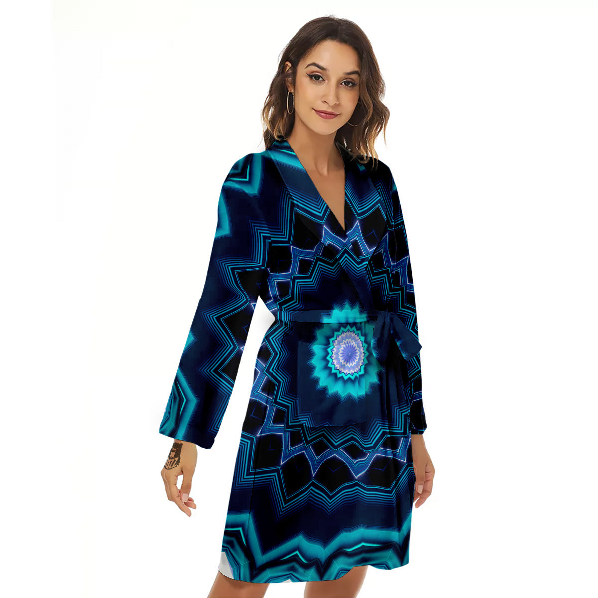Kaleidoscope Blue Crystal Print Women's Robe-grizzshop
