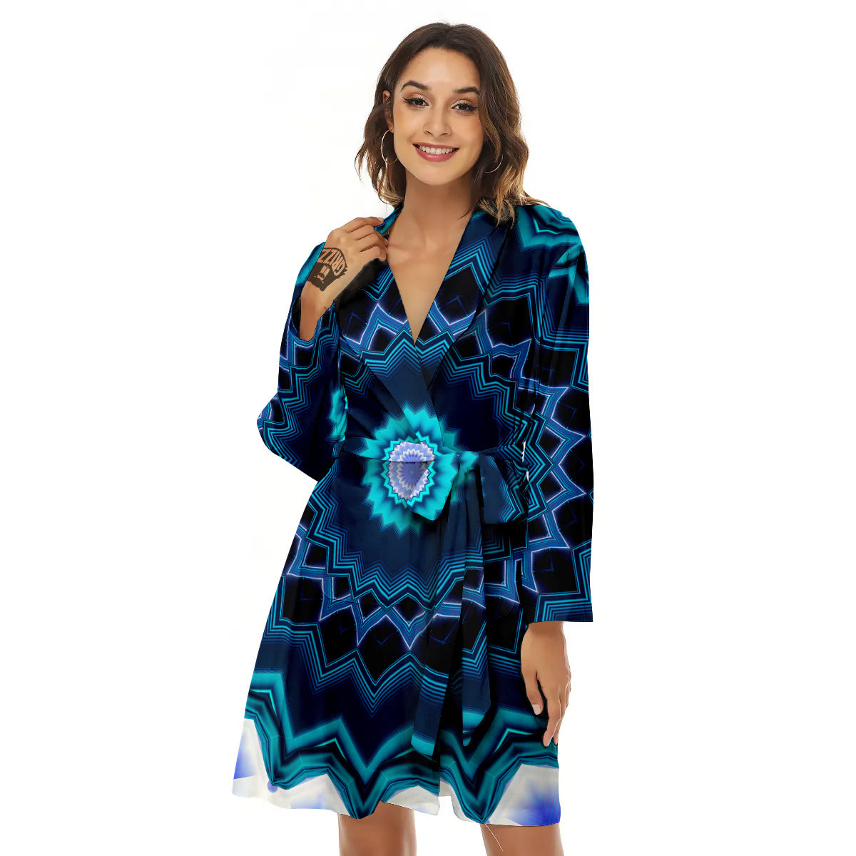 Kaleidoscope Blue Crystal Print Women's Robe-grizzshop