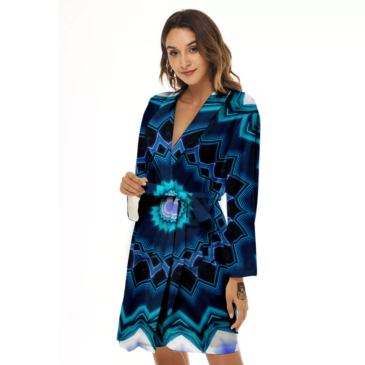 Kaleidoscope Blue Crystal Print Women's Robe-grizzshop