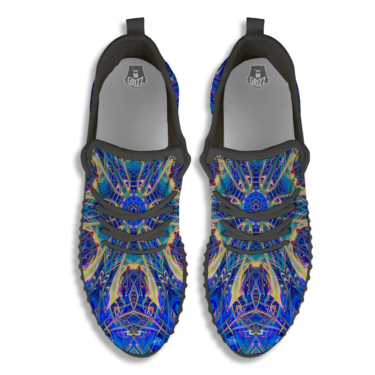 Kaleidoscope Blue Print Black Walking Shoes-grizzshop