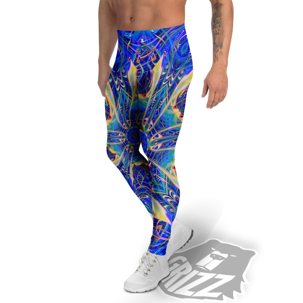 Kaleidoscope Blue Print Men's Leggings-grizzshop