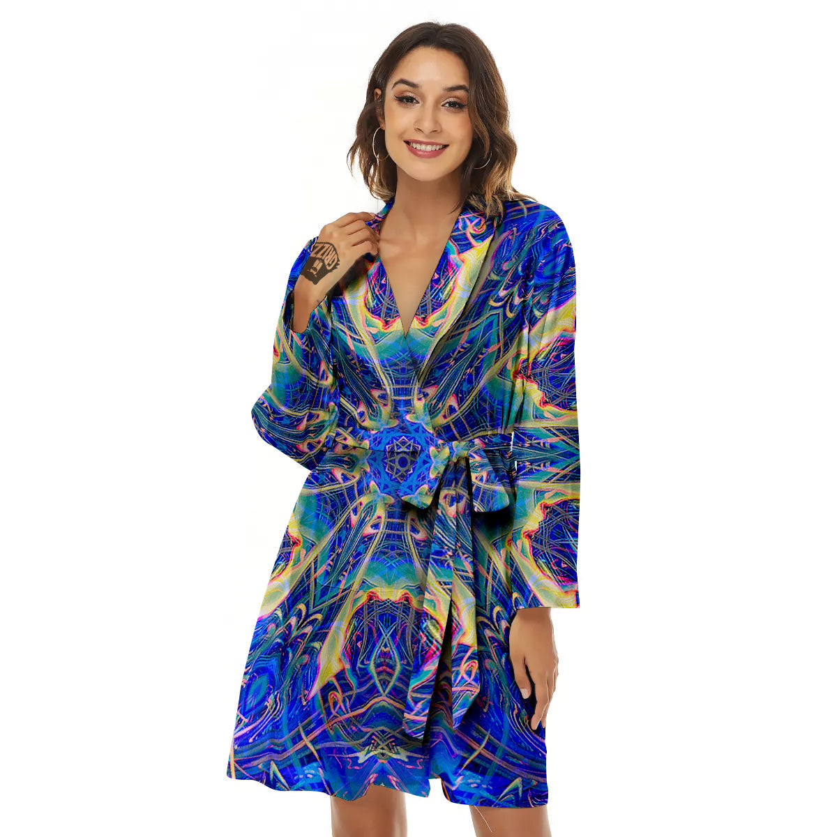 Kaleidoscope Blue Print Women's Robe-grizzshop