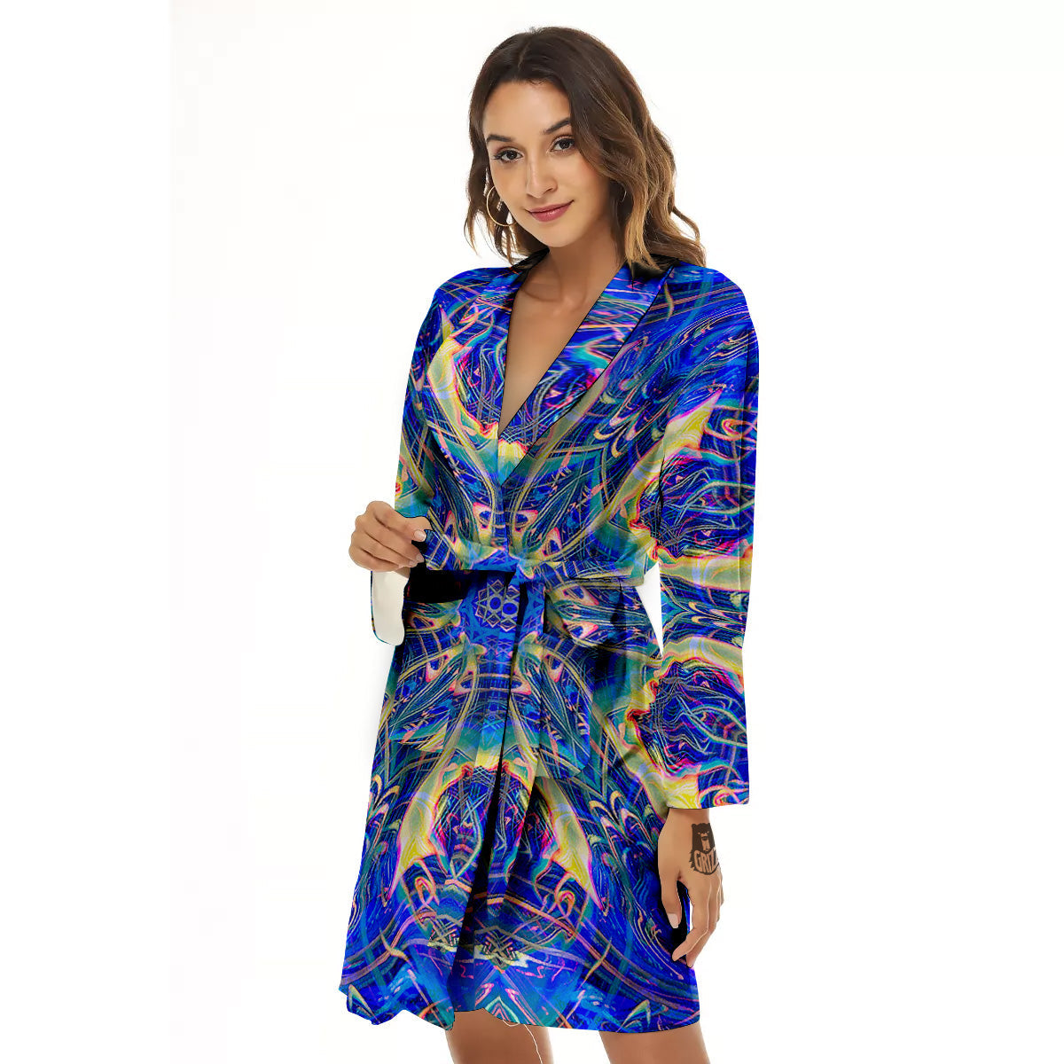 Kaleidoscope Blue Print Women's Robe-grizzshop