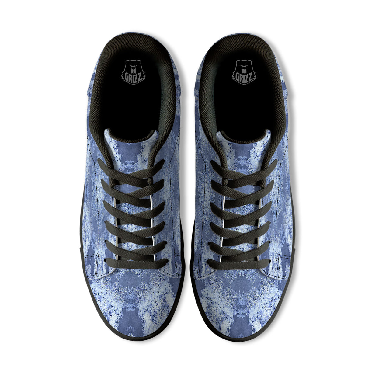 Kaleidoscope Blue Snowflake Print Black Low Top Sneakers-grizzshop