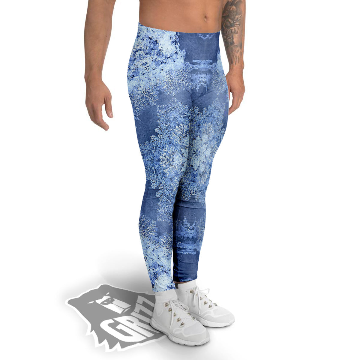 Kaleidoscope Blue Snowflake Print Men's Leggings-grizzshop