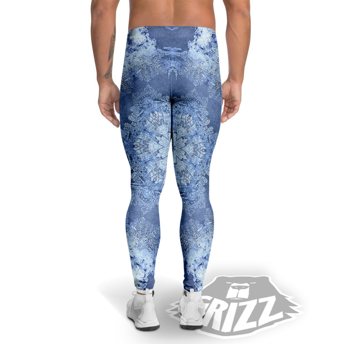 Kaleidoscope Blue Snowflake Print Men's Leggings-grizzshop