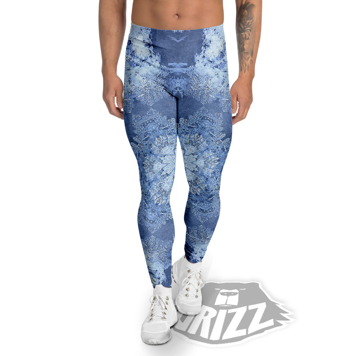 Kaleidoscope Blue Snowflake Print Men's Leggings-grizzshop