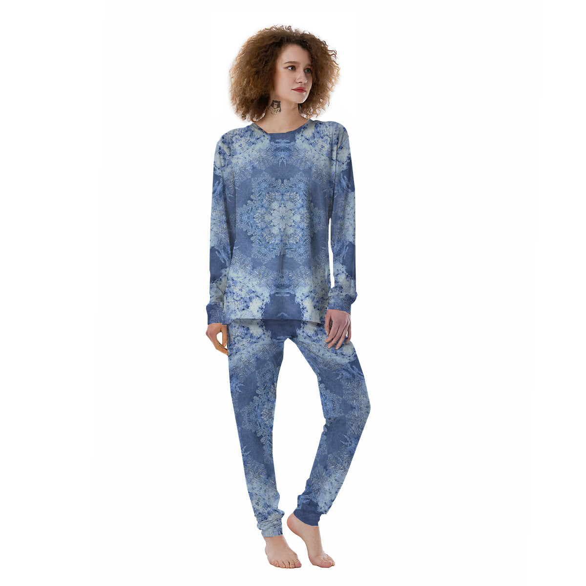 Kaleidoscope Blue Snowflake Print Women's Pajamas-grizzshop