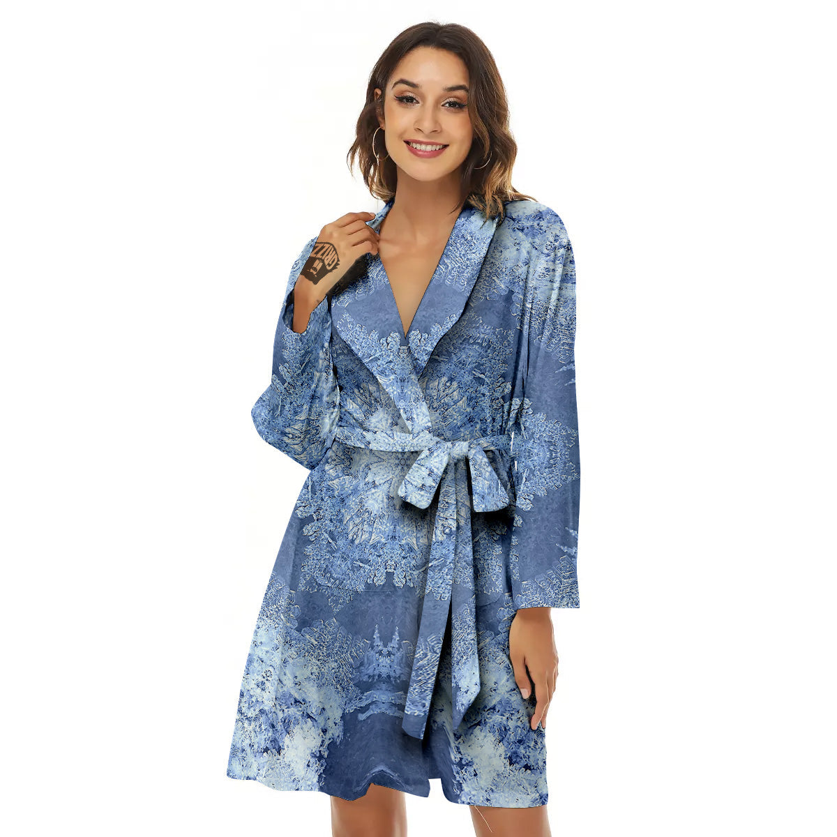 Kaleidoscope Blue Snowflake Print Women's Robe-grizzshop