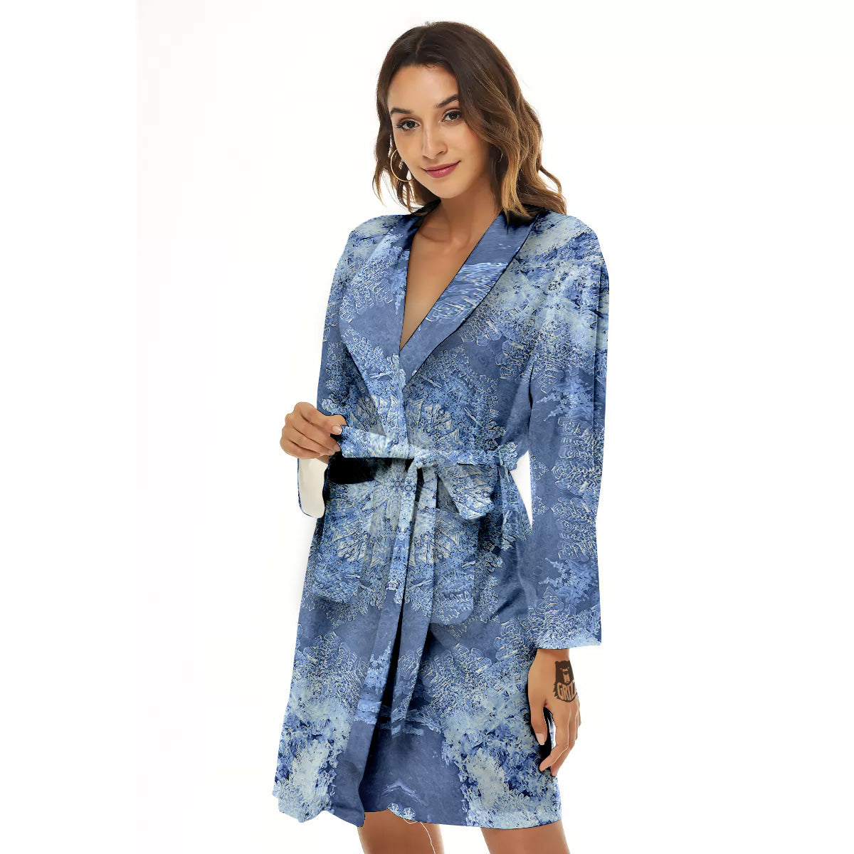 Kaleidoscope Blue Snowflake Print Women's Robe-grizzshop