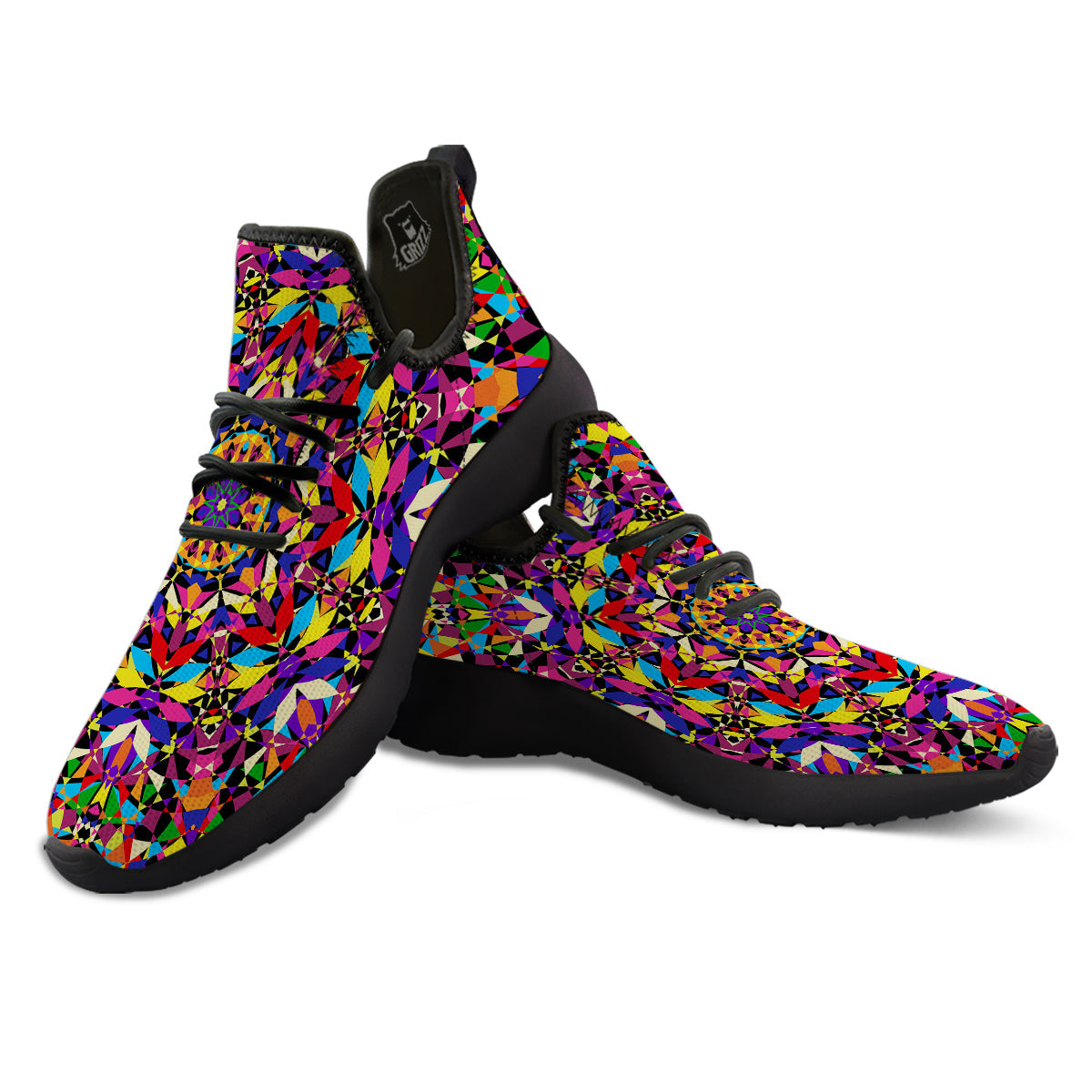 Kaleidoscope Colorful Print Black Athletic Shoes-grizzshop