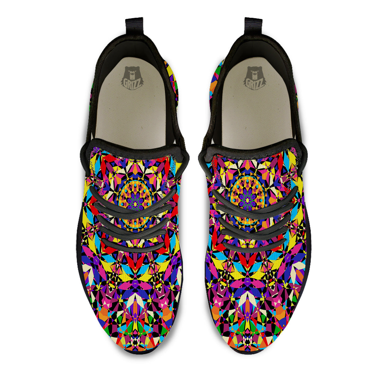 Kaleidoscope Colorful Print Black Athletic Shoes-grizzshop