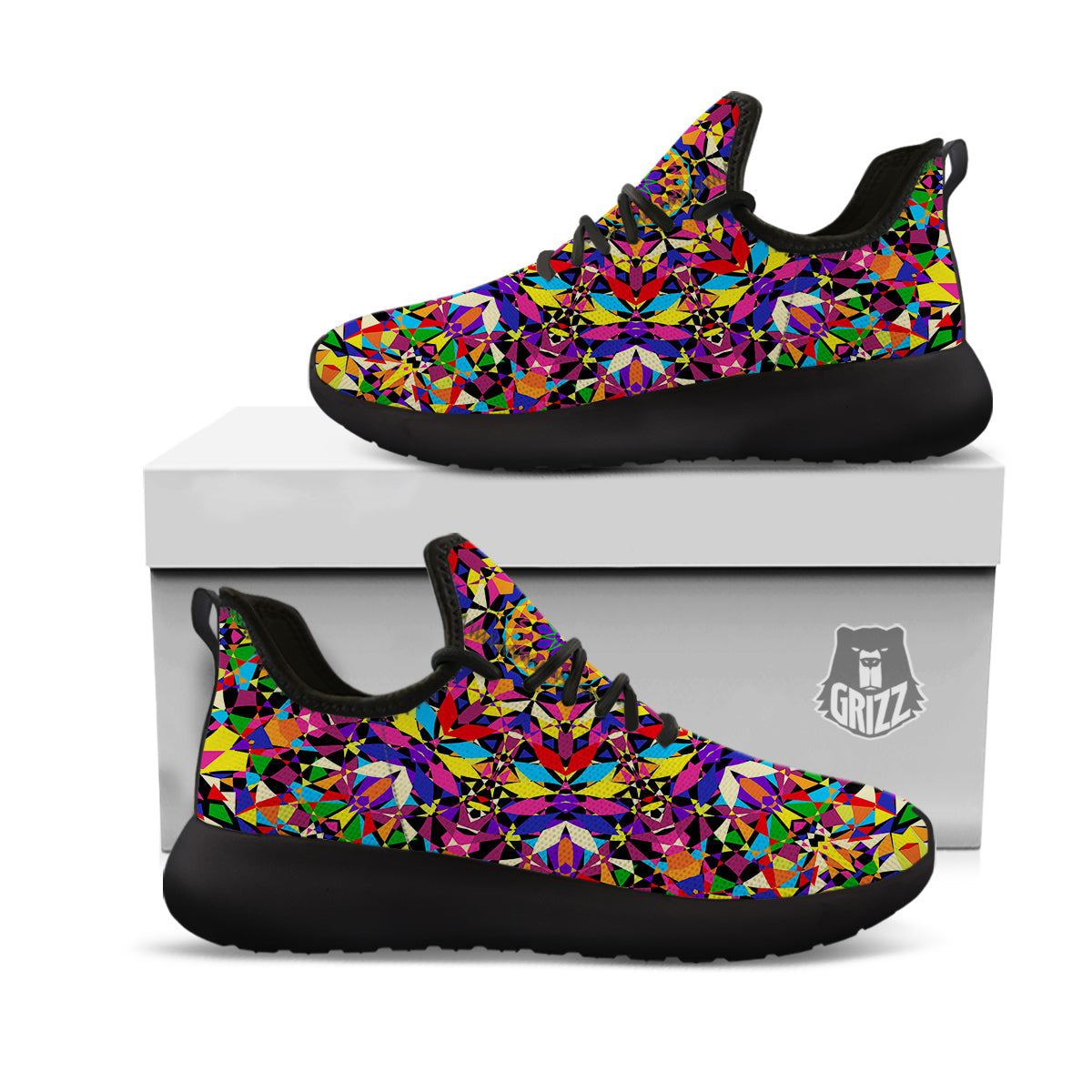 Kaleidoscope Colorful Print Black Athletic Shoes-grizzshop