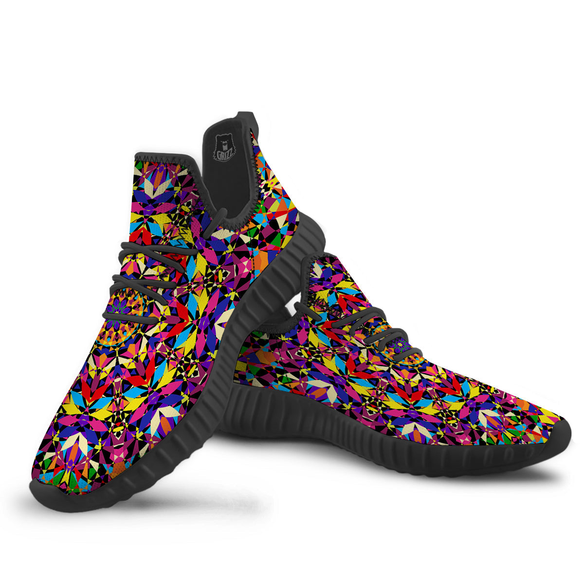 Kaleidoscope Colorful Print Black Walking Shoes-grizzshop