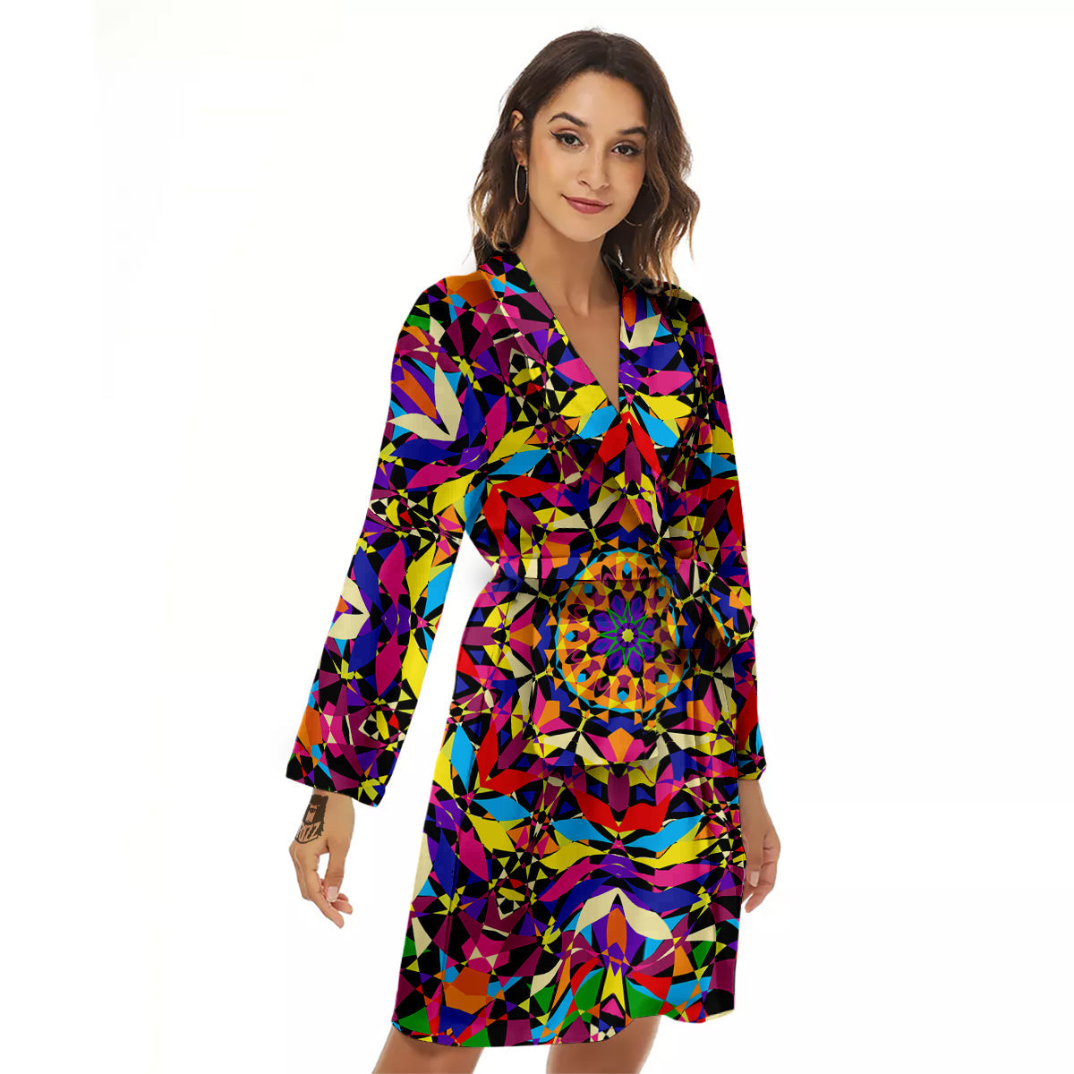 Kaleidoscope Colorful Print Women's Robe-grizzshop