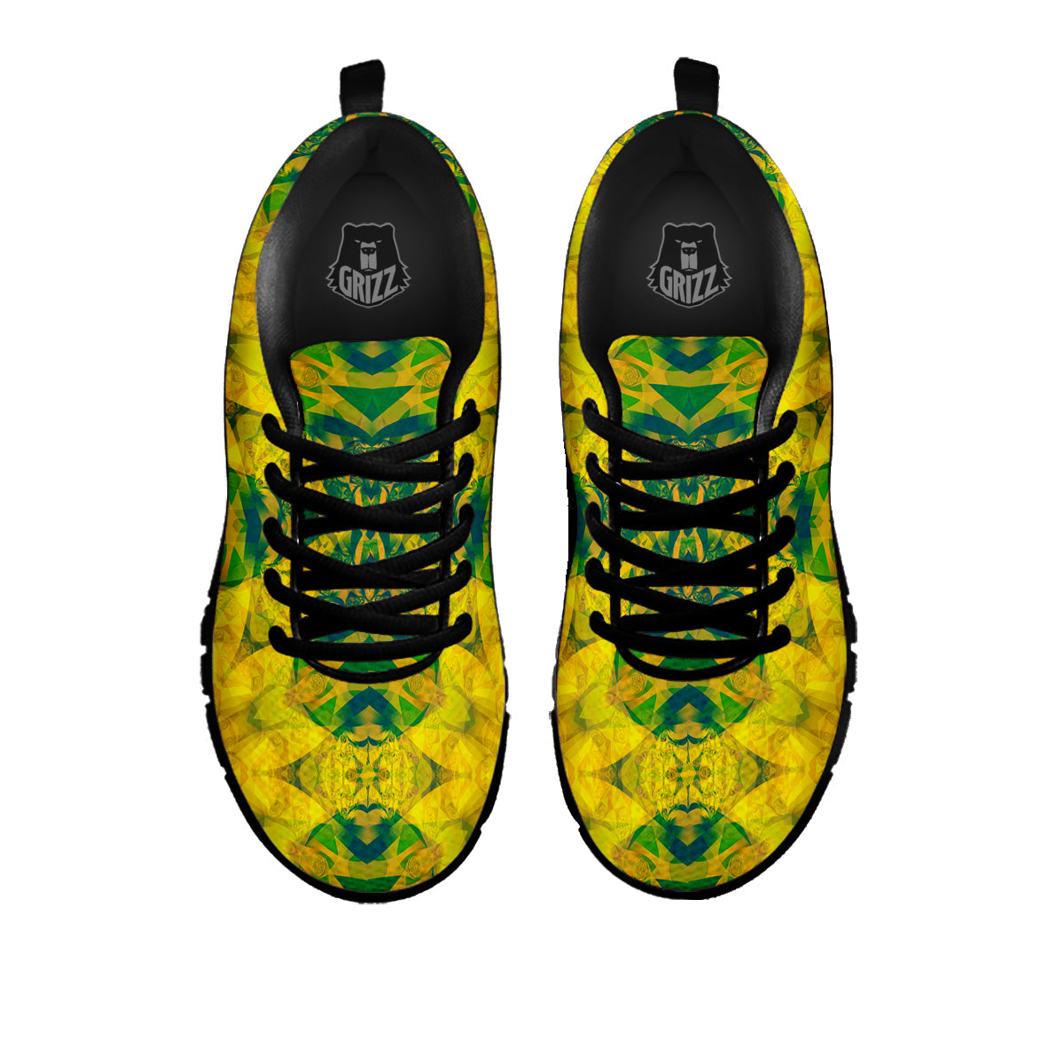 Kaleidoscope Flower Yellow Print Pattern Black Sneaker-grizzshop