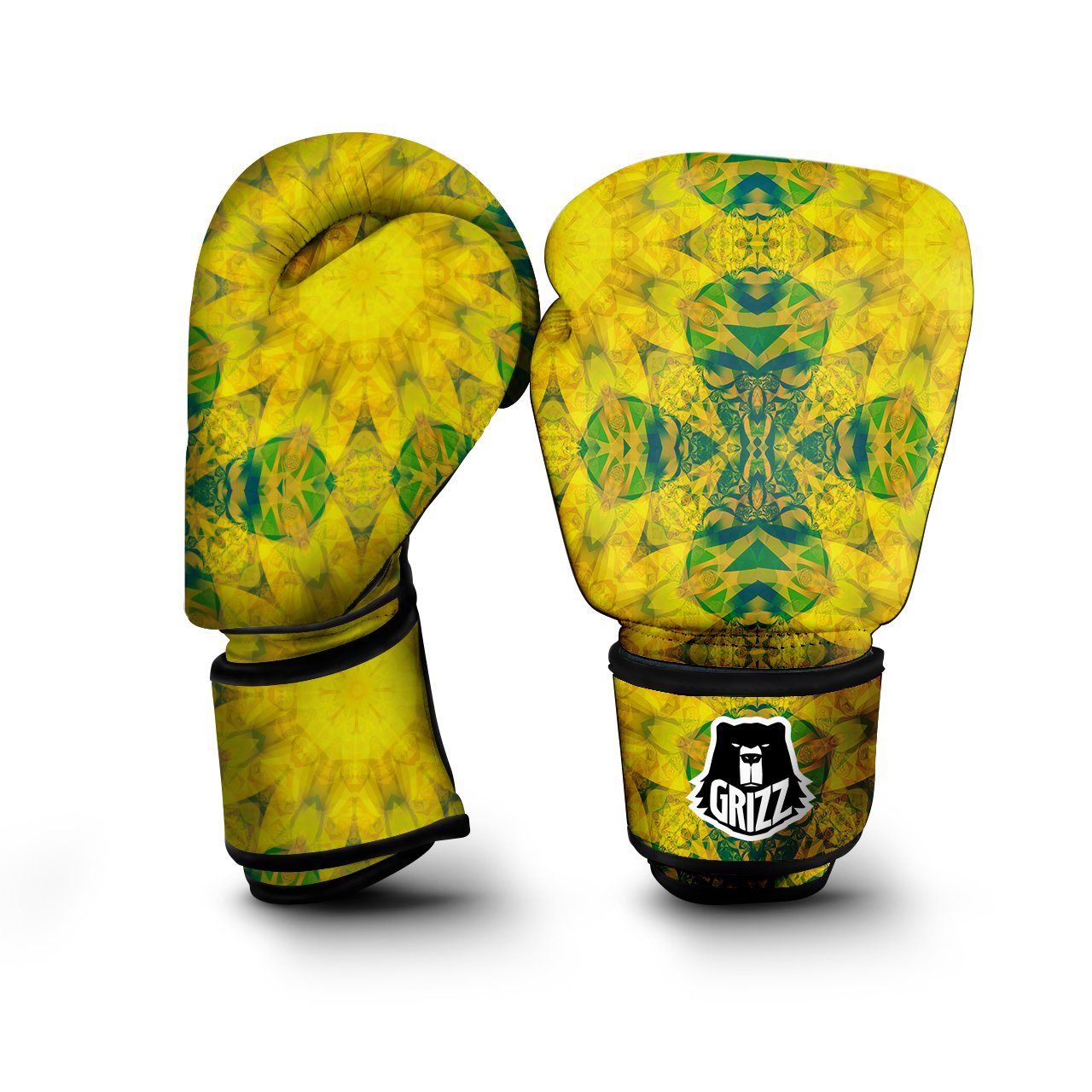 Kaleidoscope Flower Yellow Print Pattern Boxing Gloves-grizzshop