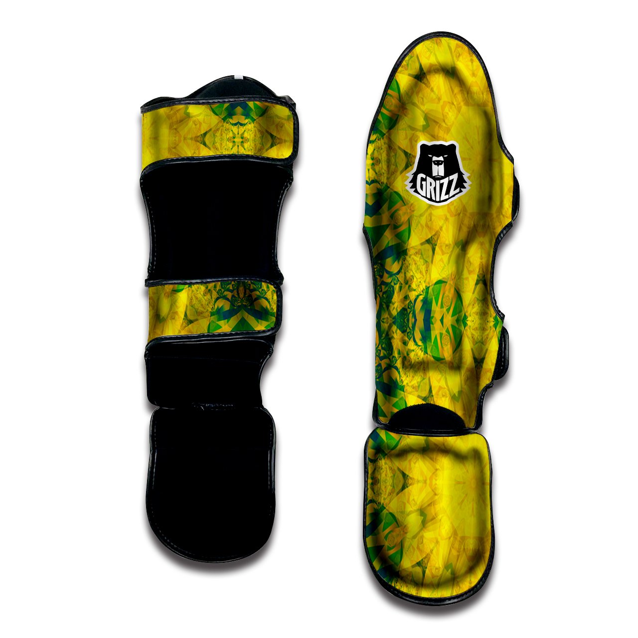 Kaleidoscope Flower Yellow Print Pattern Muay Thai Shin Guards-grizzshop