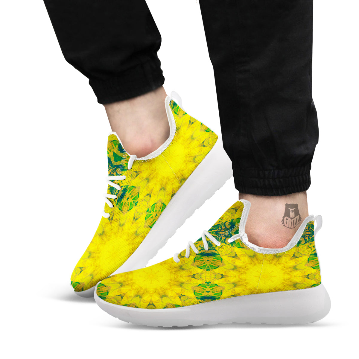 Kaleidoscope Flower Yellow Print Pattern White Athletic Shoes-grizzshop