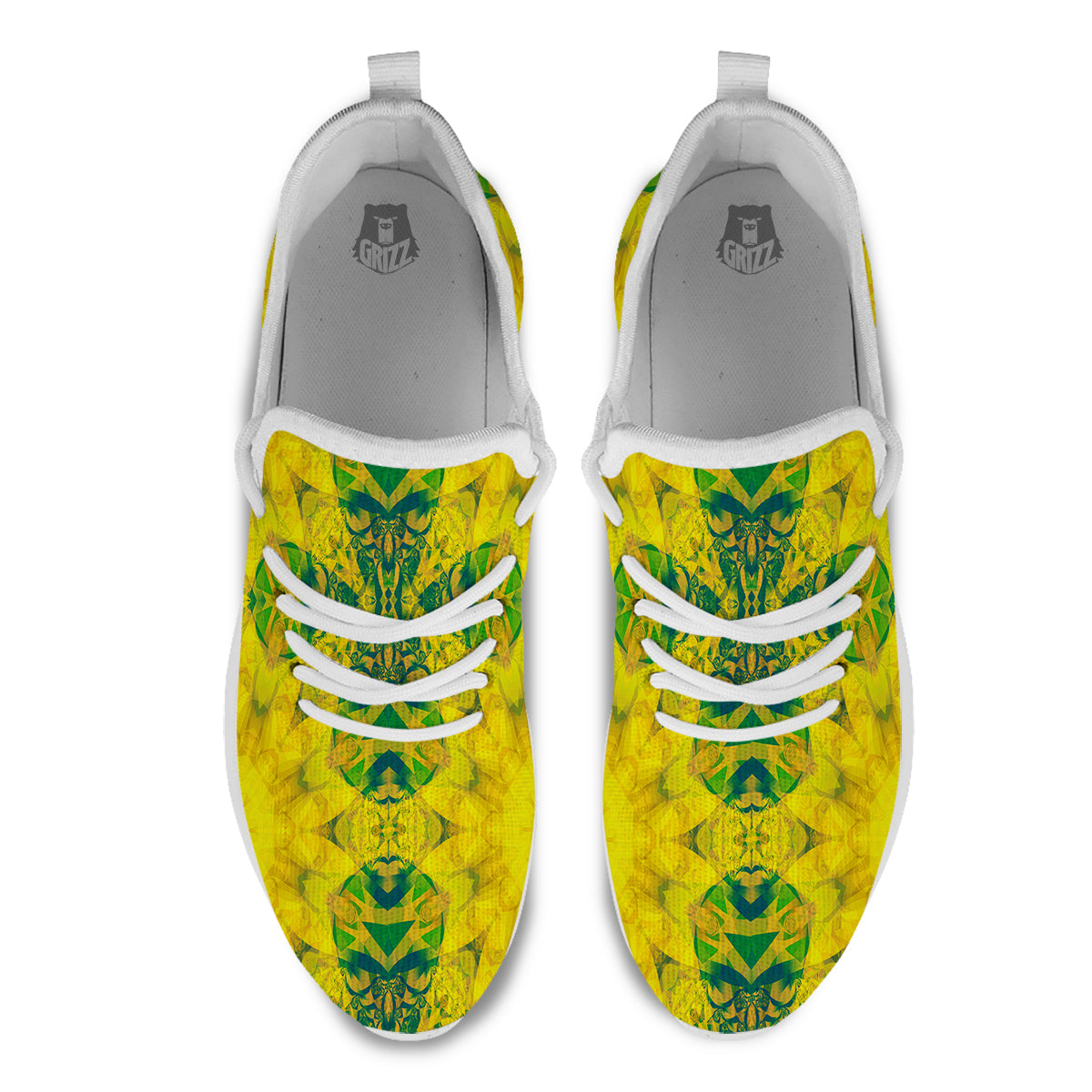 Kaleidoscope Flower Yellow Print Pattern White Athletic Shoes-grizzshop