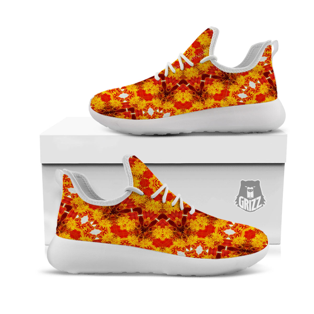 Kaleidoscope Orange Print White Athletic Shoes-grizzshop