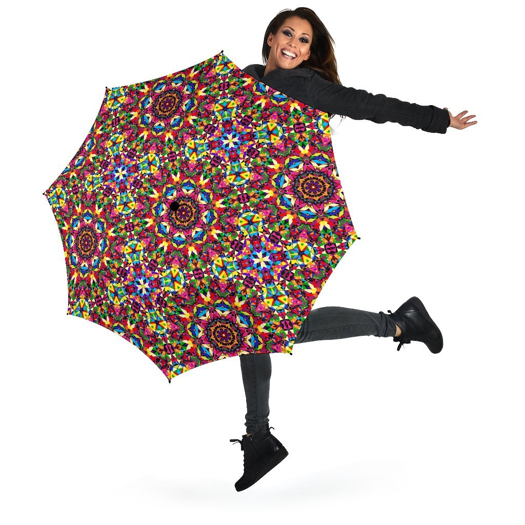 Kaleidoscope Pattern Print Automatic Foldable Umbrella-grizzshop