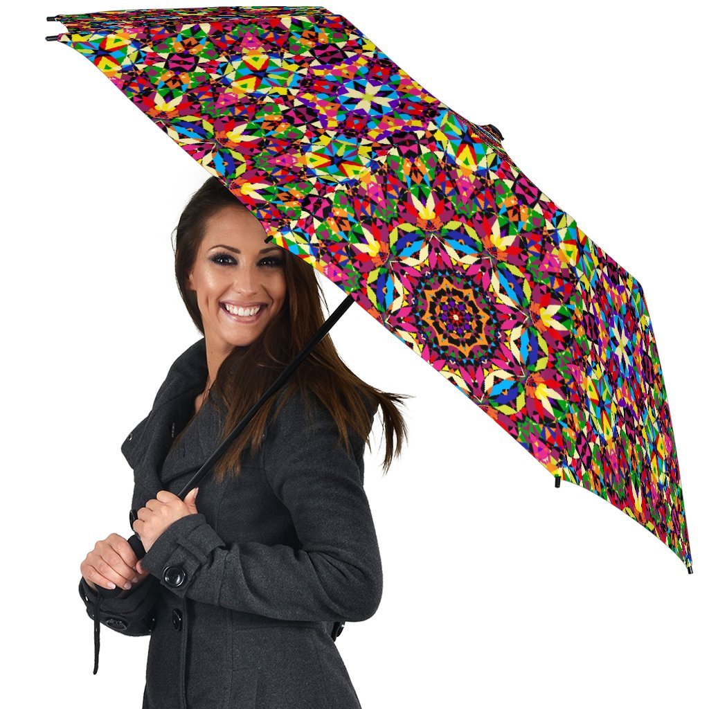 Kaleidoscope Pattern Print Automatic Foldable Umbrella-grizzshop