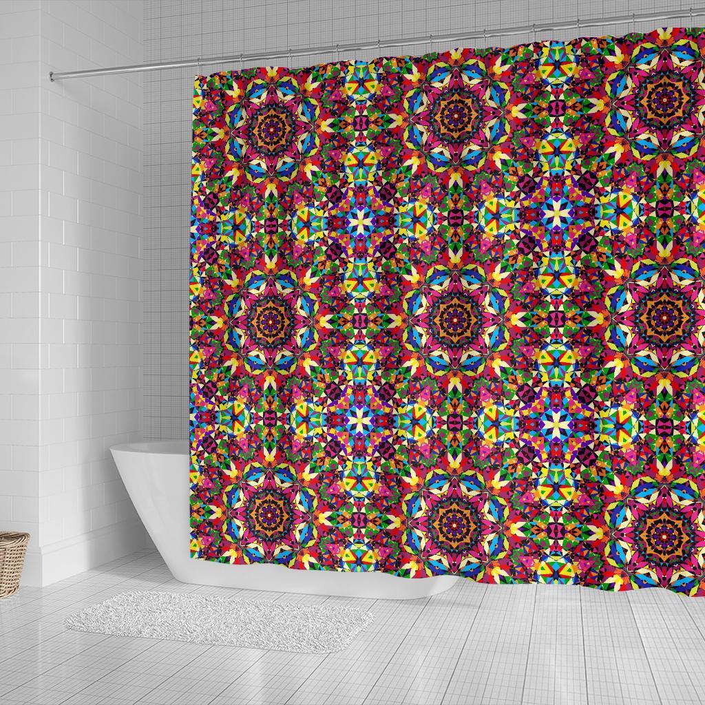 Kaleidoscope Pattern Print Bathroom Shower Curtain-grizzshop