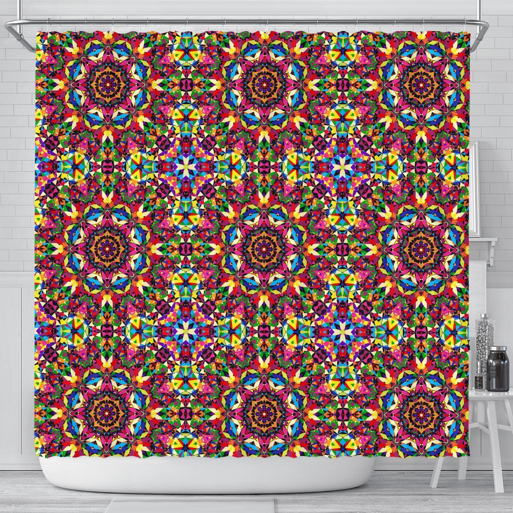 Kaleidoscope Pattern Print Bathroom Shower Curtain-grizzshop