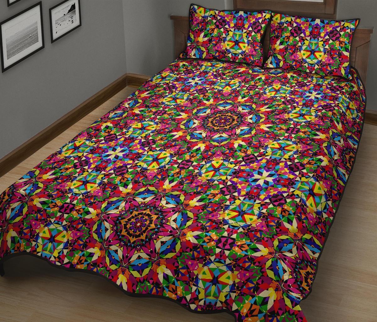 Kaleidoscope Pattern Print Bed Set Quilt-grizzshop