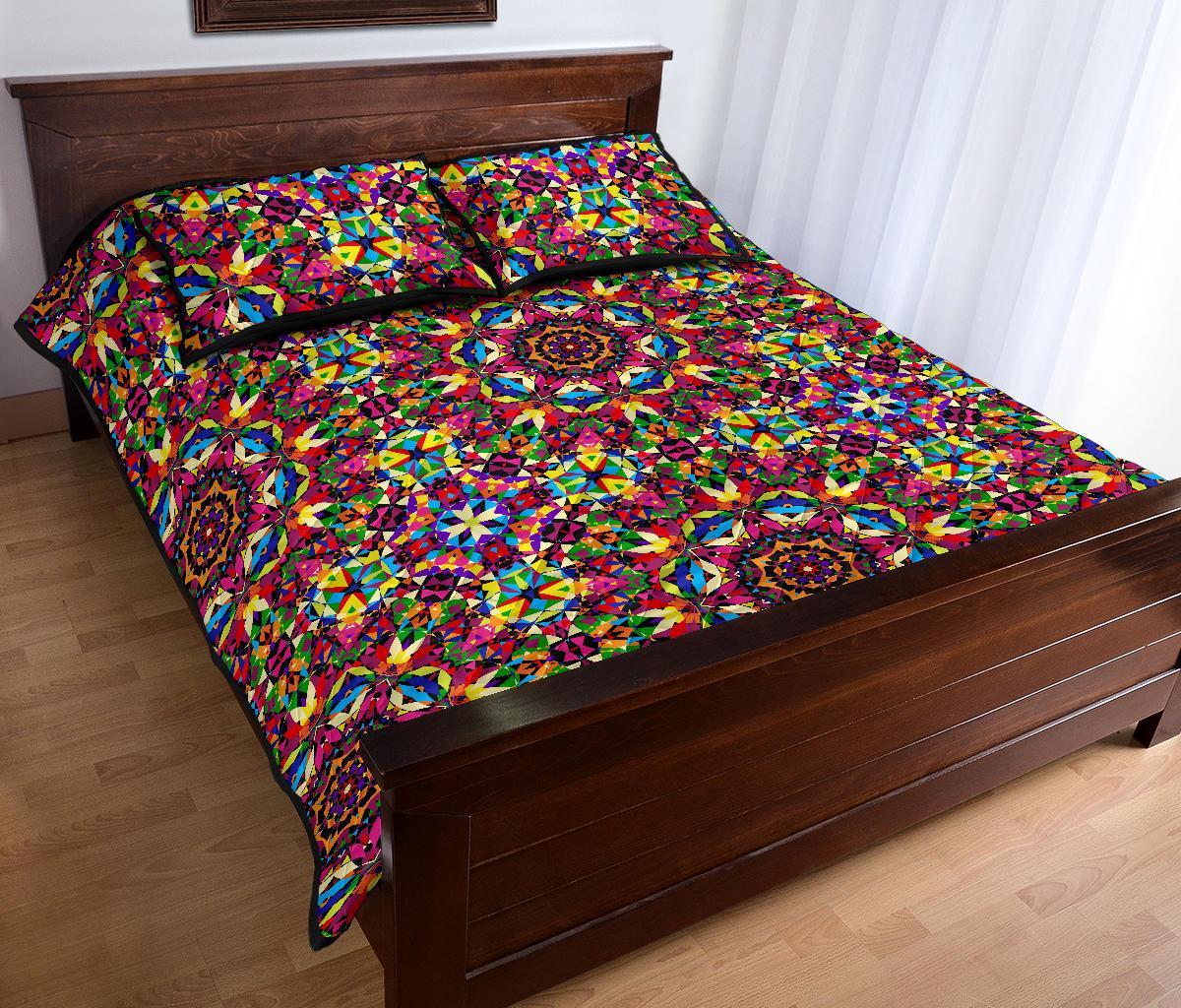 Kaleidoscope Pattern Print Bed Set Quilt-grizzshop