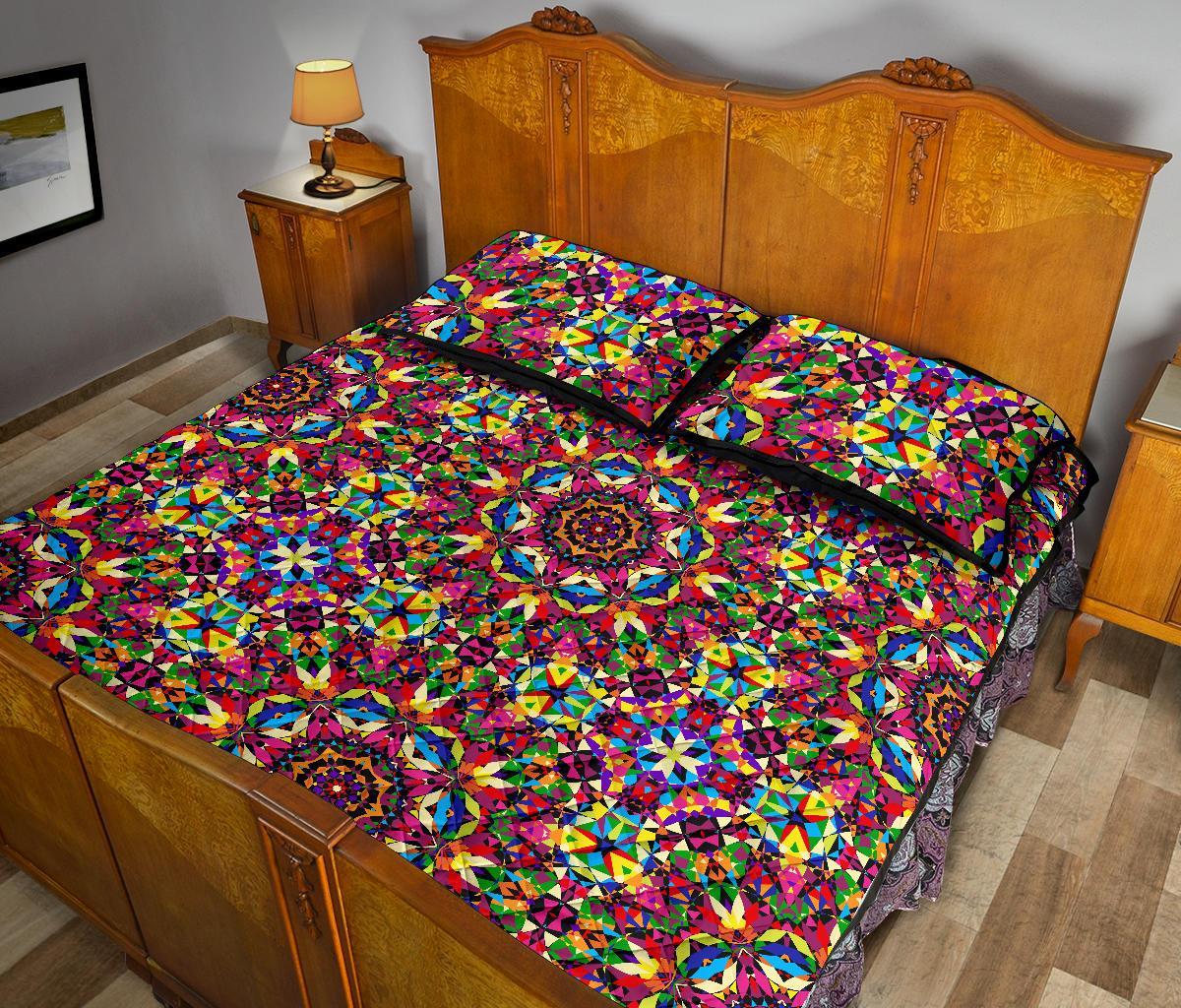 Kaleidoscope Pattern Print Bed Set Quilt-grizzshop