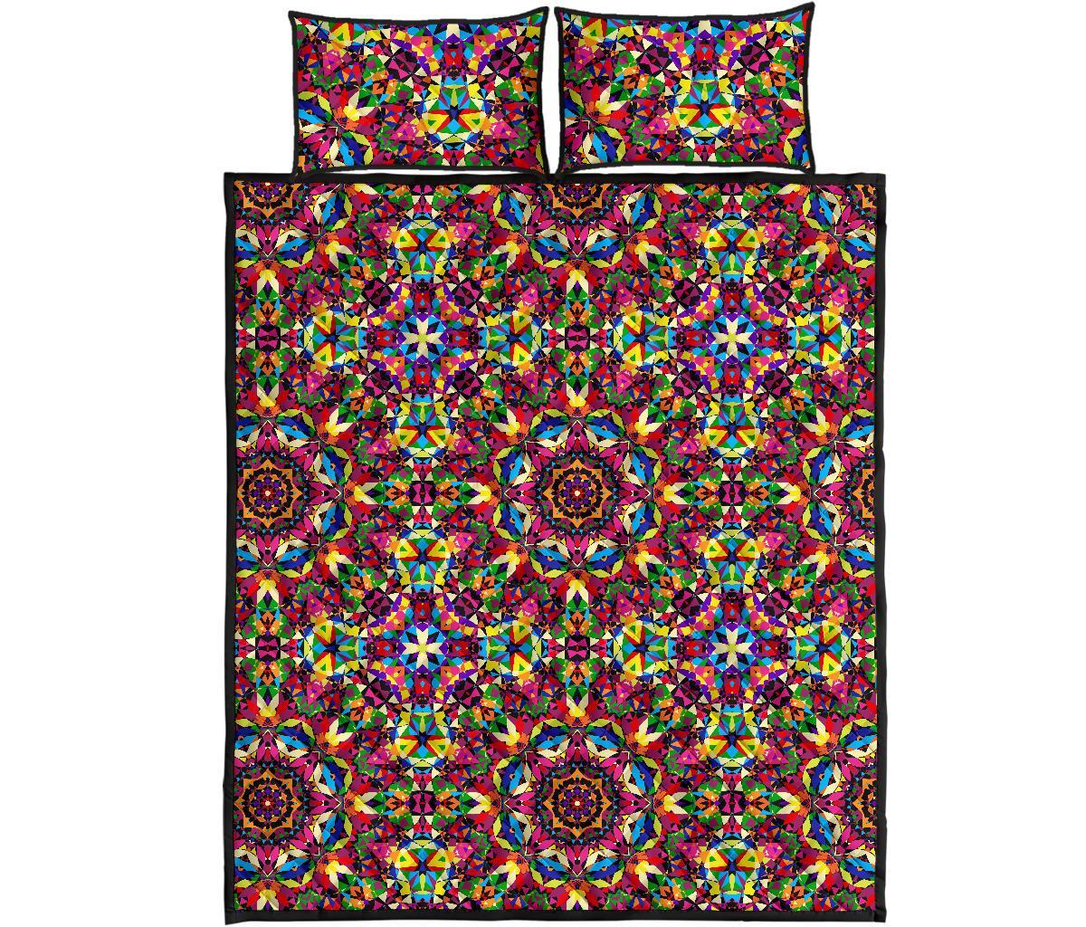 Kaleidoscope Pattern Print Bed Set Quilt-grizzshop