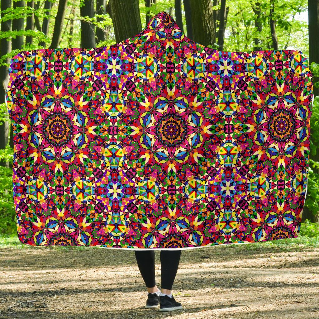 Kaleidoscope Pattern Print Hooded Blanket-grizzshop