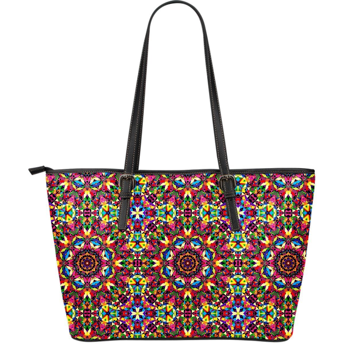 Kaleidoscope Pattern Print Leather Tote Bag-grizzshop