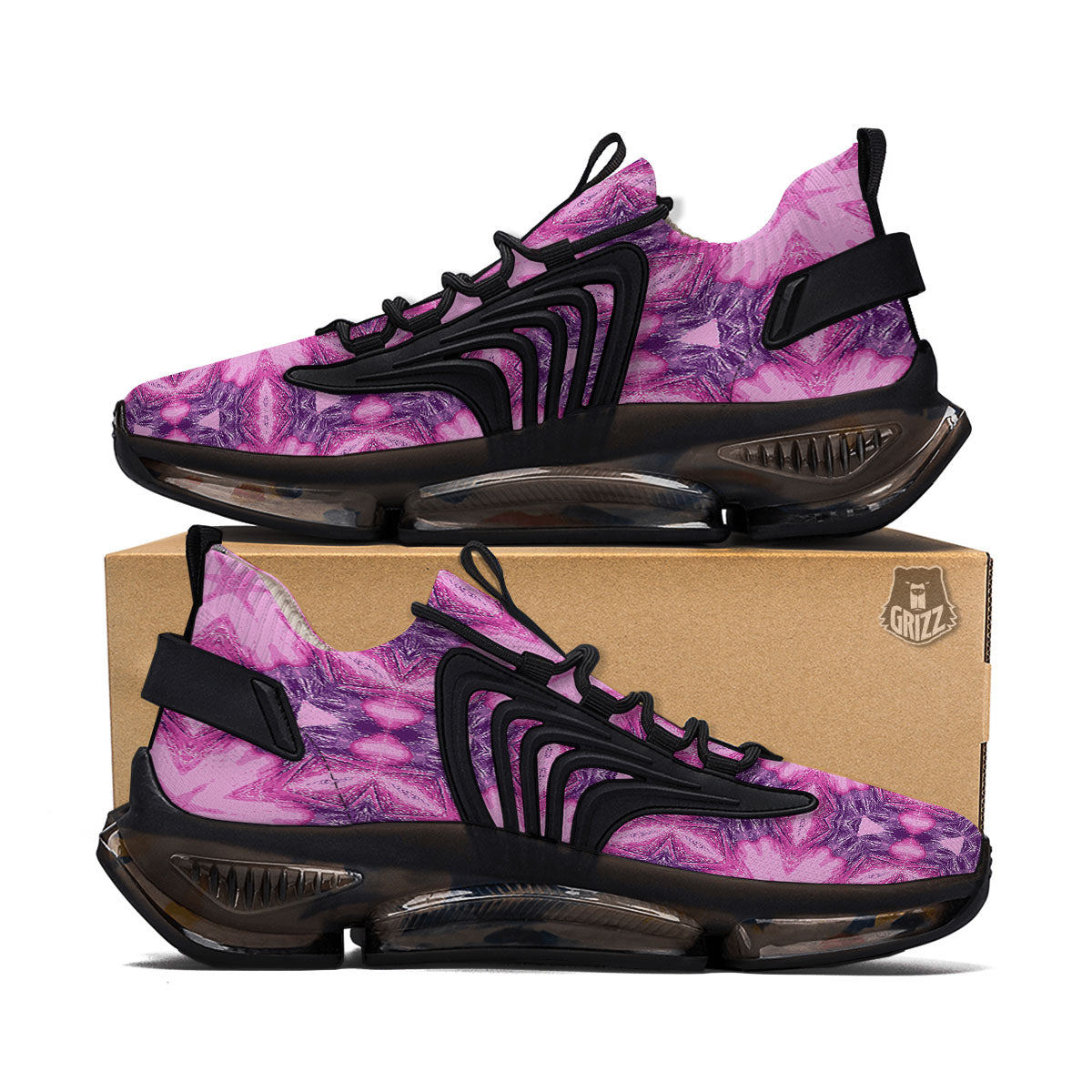 Kaleidoscope Pink Print Pattern Black Gym Shoes-grizzshop
