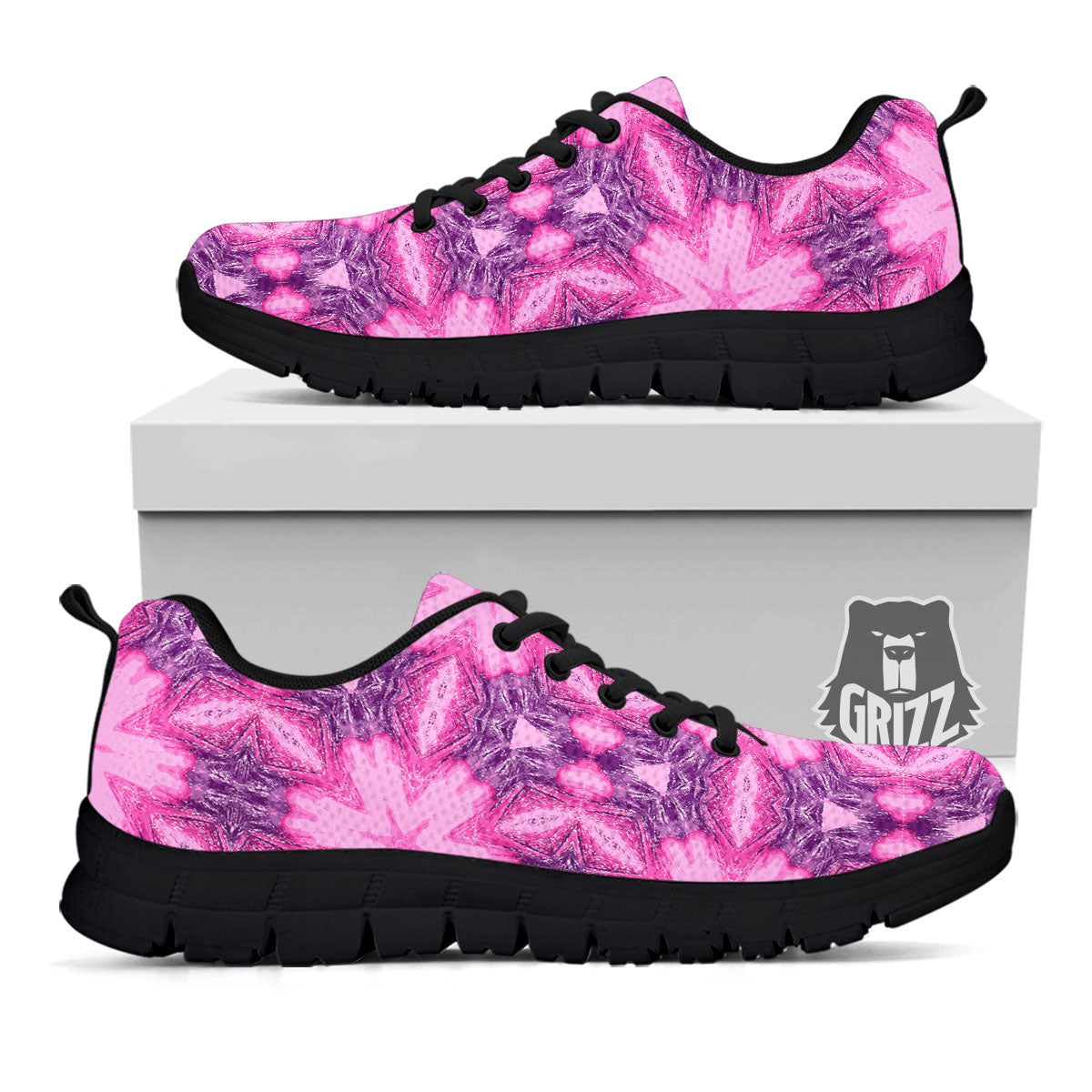 Kaleidoscope Pink Print Pattern Black Sneaker-grizzshop