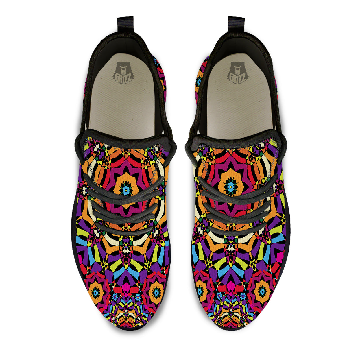 Kaleidoscope Psychedelic Colorful Print Black Athletic Shoes-grizzshop