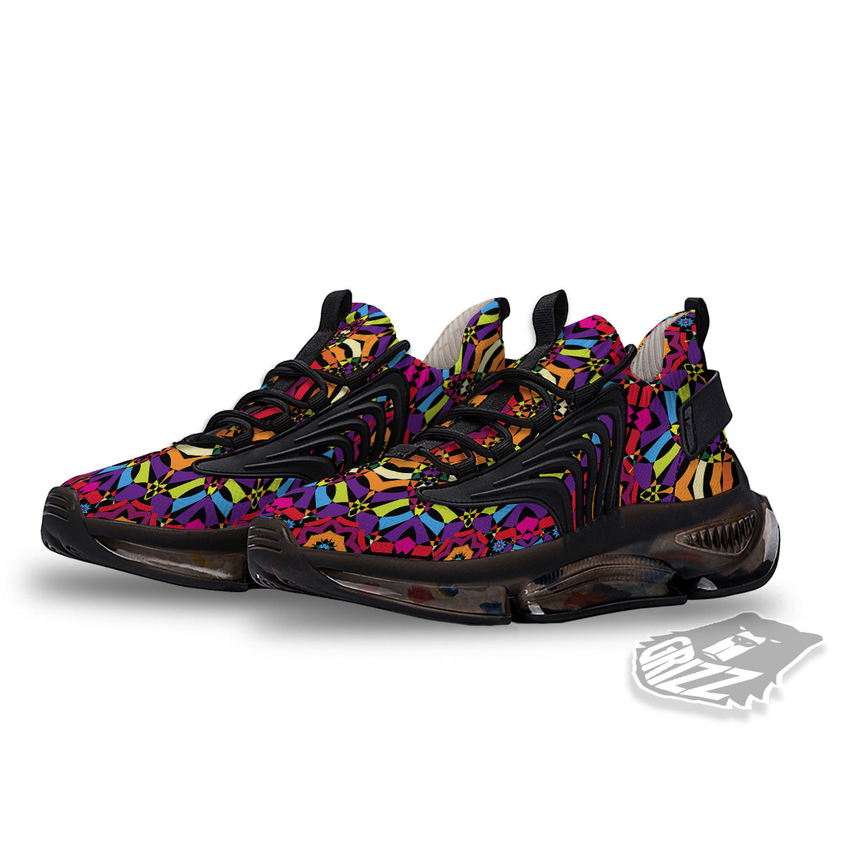 Kaleidoscope Psychedelic Colorful Print Black Gym Shoes-grizzshop