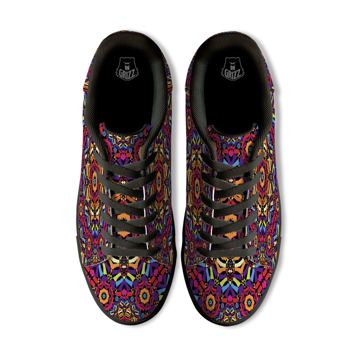 Kaleidoscope Psychedelic Colorful Print Black Low Top Sneakers-grizzshop