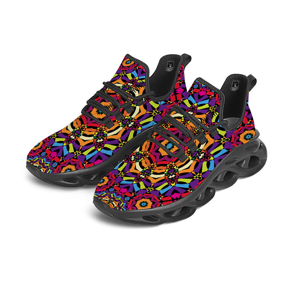 Kaleidoscope Psychedelic Colorful Print Black Running Shoes-grizzshop