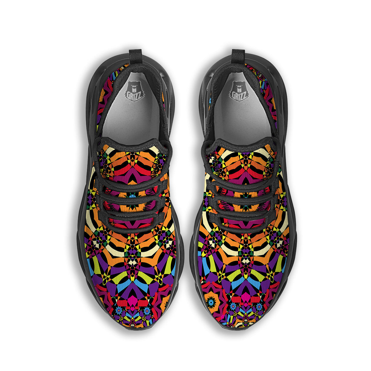 Kaleidoscope Psychedelic Colorful Print Black Running Shoes-grizzshop