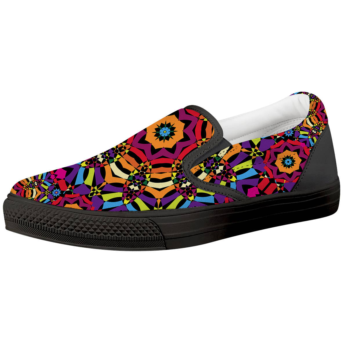 Kaleidoscope Psychedelic Colorful Print Black Slip On Shoes-grizzshop