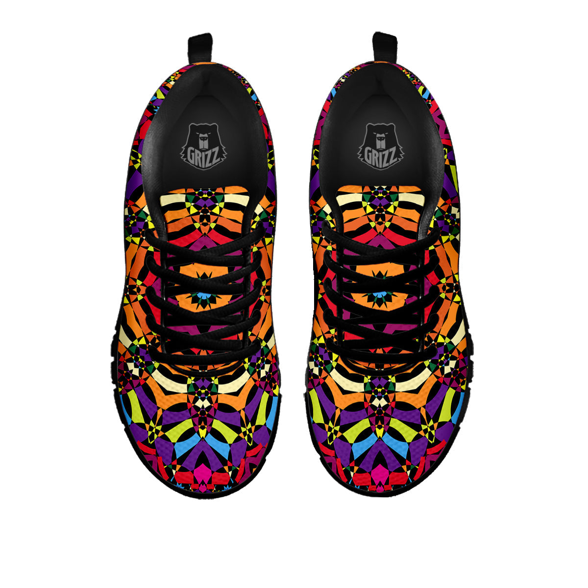 Kaleidoscope Psychedelic Colorful Print Black Sneaker-grizzshop