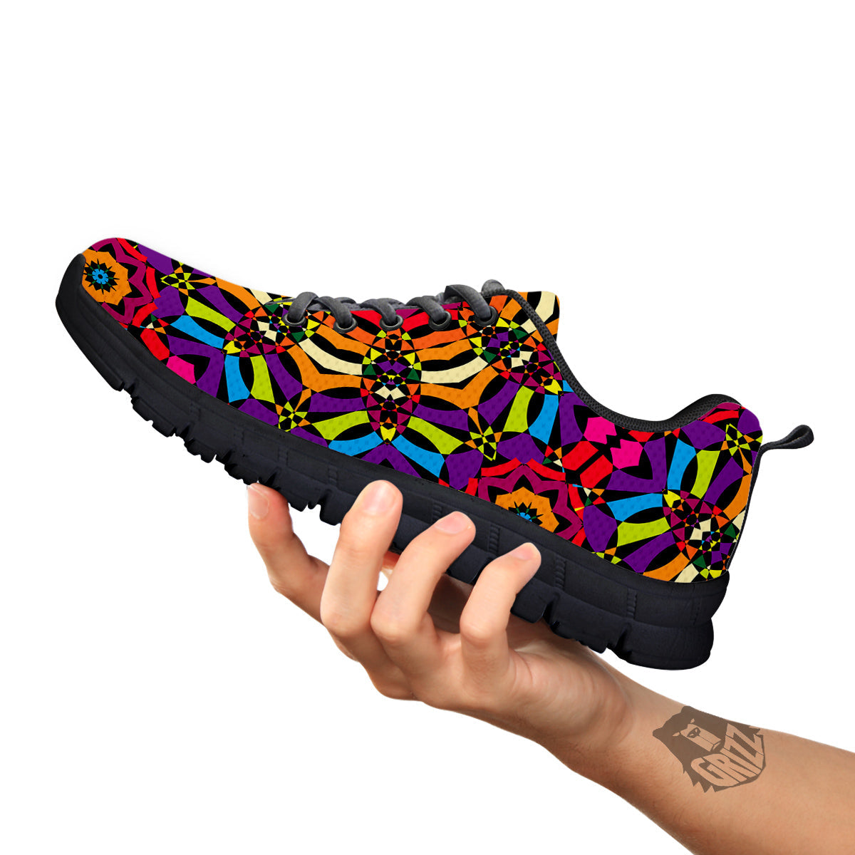 Kaleidoscope Psychedelic Colorful Print Black Sneaker-grizzshop