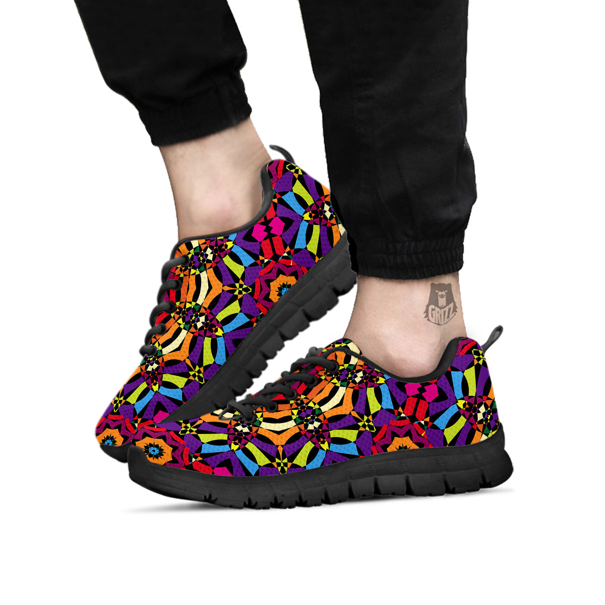 Kaleidoscope Psychedelic Colorful Print Black Sneaker-grizzshop