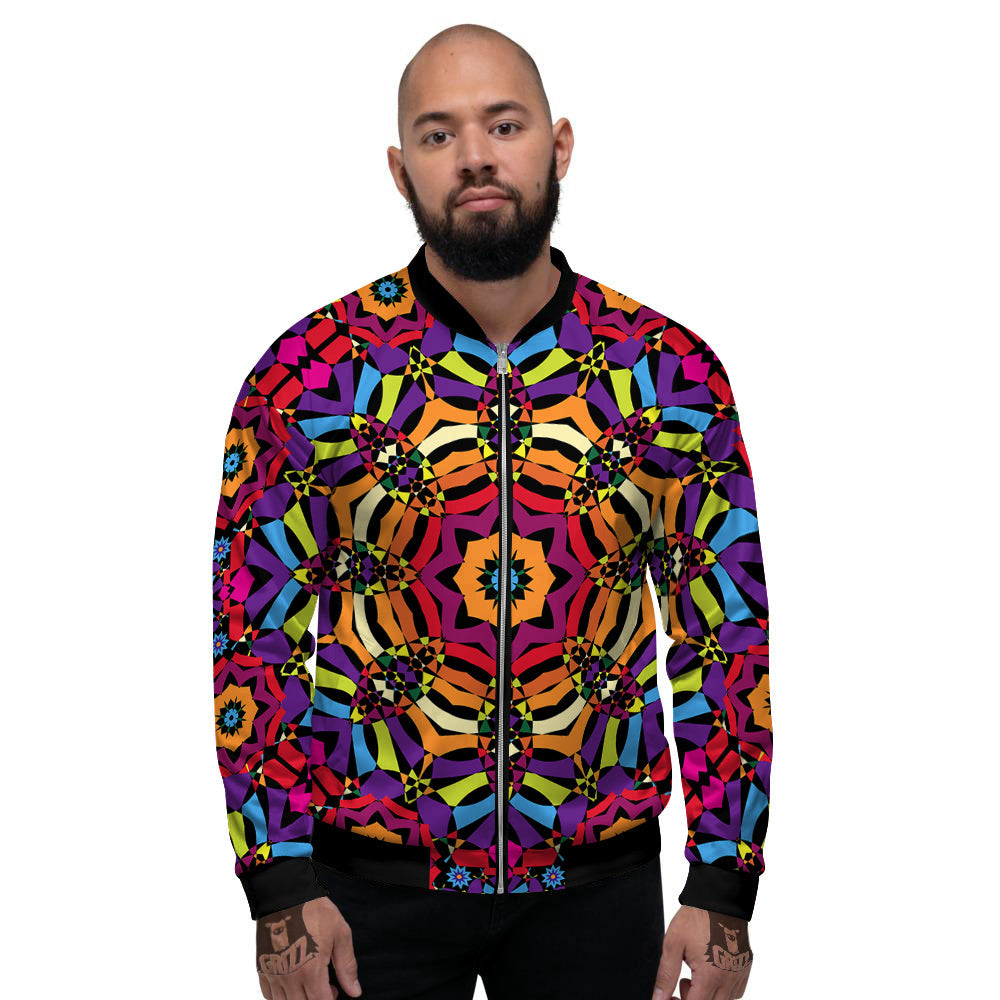 Kaleidoscope Psychedelic Colorful Print Men's Bomber Jacket-grizzshop