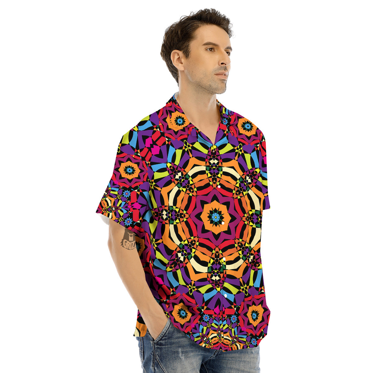 Kaleidoscope Psychedelic Colorful Print Men's Hawaiian Shirt-grizzshop