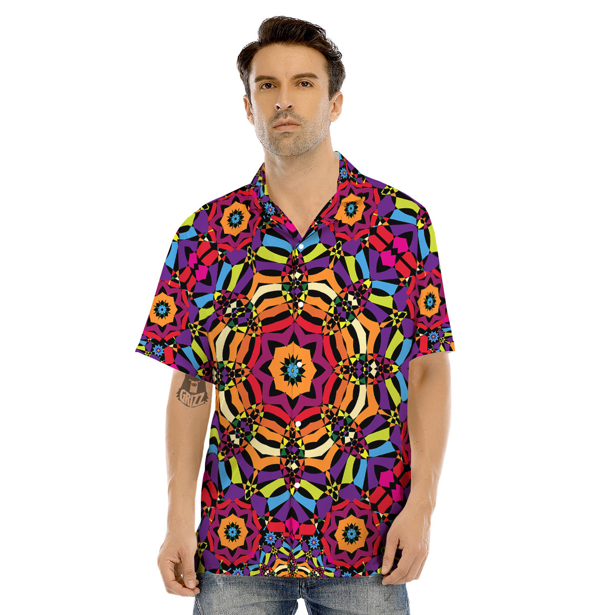 Kaleidoscope Psychedelic Colorful Print Men's Hawaiian Shirt-grizzshop